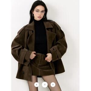 Commense Lapel Loose Velvet Effect Jacket Sz S